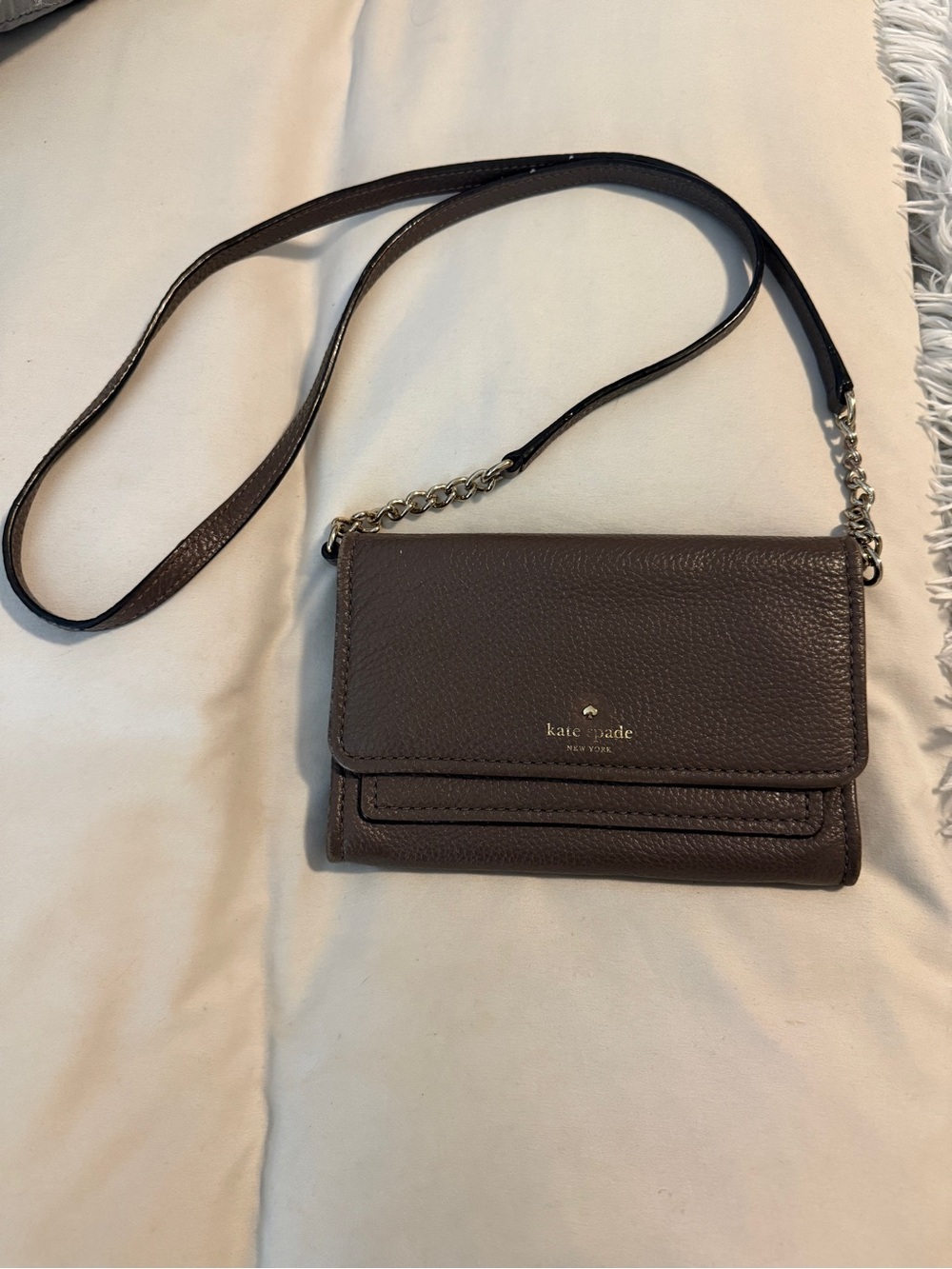 kate spade taupe brown leather crossbody wallet